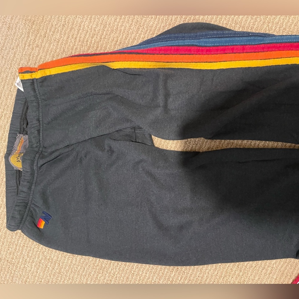 Aviator nation Navy Track Pants with Rainbow Stripes